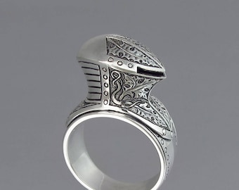 Knight ring for men, MAXIMILIAN Knight Helmet silver, Armor Ring, Renaissance festival ring