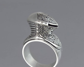 MAXIMILIAN Knight Helmet silver armor mens ring