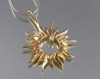 TOTALITY 14k gold Solar Eclipse pendant with Diamond