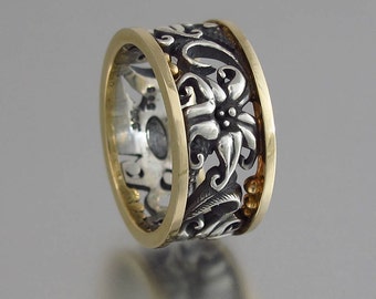 FLORAL silver / gold ring Art Nouveau inspired - sizes 6 and 8 Ready to ship other sizes made to order