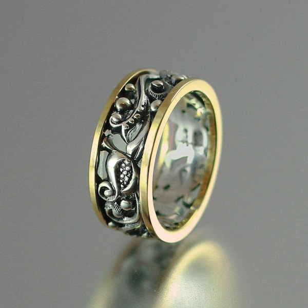 ANASTASIA ornate band in sterling silver and 14K gold
