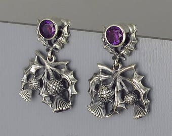 Blooming Thistle silver earrings with Amethysts