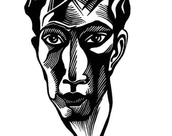 Linocut portrait of Russian Poet BORIS PASTERNAK