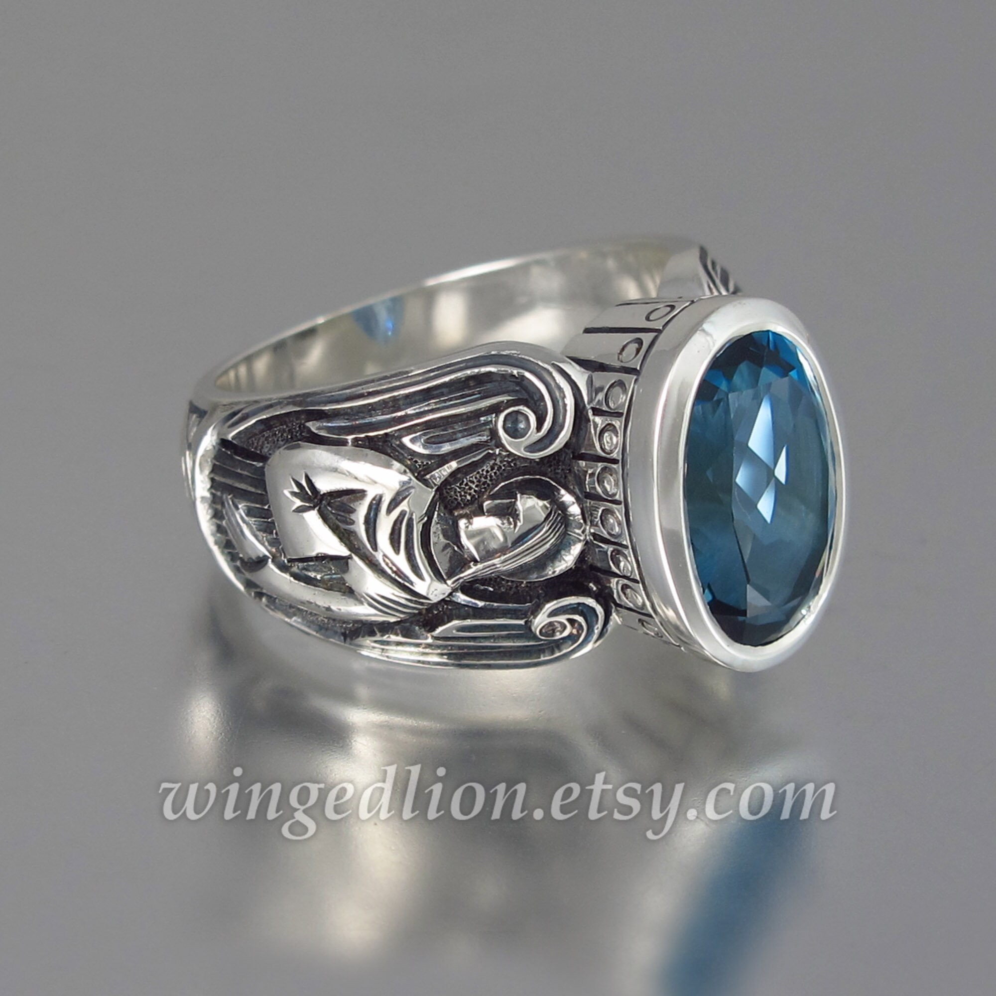 Sterling Silver Blue Topaz Gemstone on Concave Ring Size 8 Sterling Silver Blue Topaz Gemstone on Concave Ring Size 8