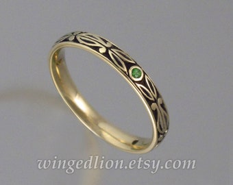 AUGUSTIN 14K yellow gold wedding band with tsavorite unisex stackable ring