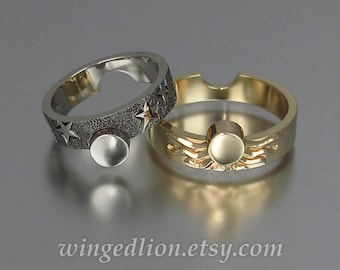 SUN and MOON 14k gold engagement and wedding rings