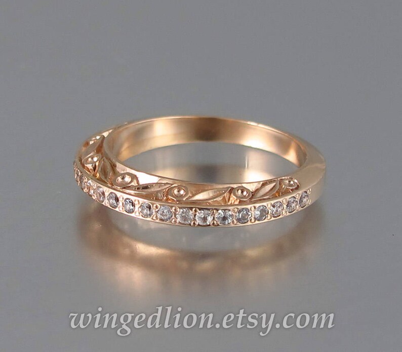 UNDER A SPELL Wedding Band 14k gold and White Sapphires half-eternity band image 7