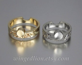 14k yellow gold SUN and silver MOON wedding rings