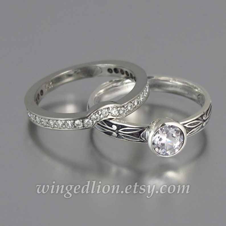 AUGUSTA 14k gold Moissanite engagement ring & wedding band set image 1