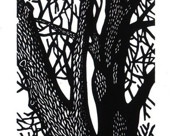 Bare Trees linocut