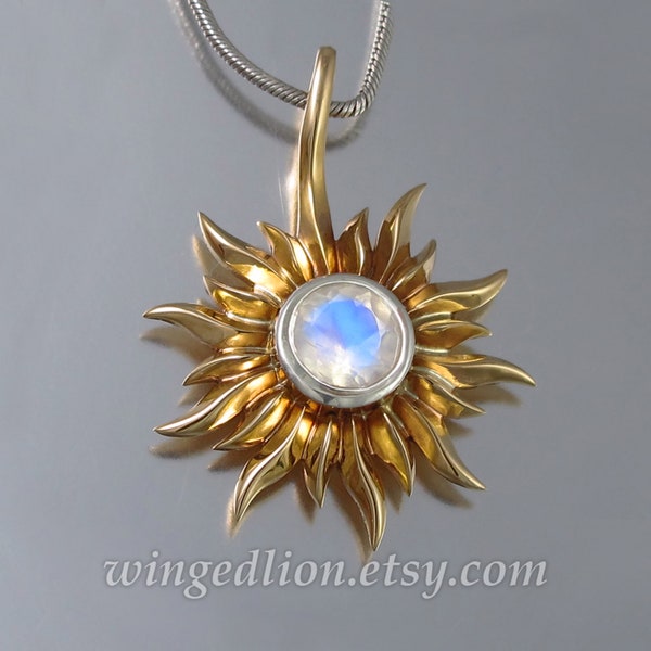 SOLAR ECLIPSE bronze and silver sun pendant with Moonstone