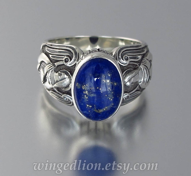 GUARDIAN ANGELS Mens Silver Ring With Lapis Lazuli sizes 8 to Etsy
