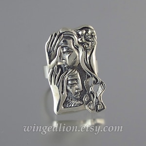 LOVERS statement silver ring Art Nouveau inspired image 3