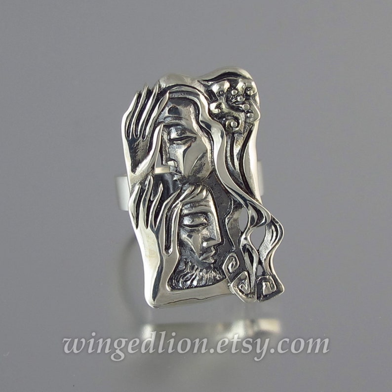 LOVERS statement silver ring Art Nouveau inspired image 3
