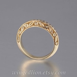 UNDER A SPELL Wedding Band 14k gold and White Sapphires half-eternity band 14k yellow gold