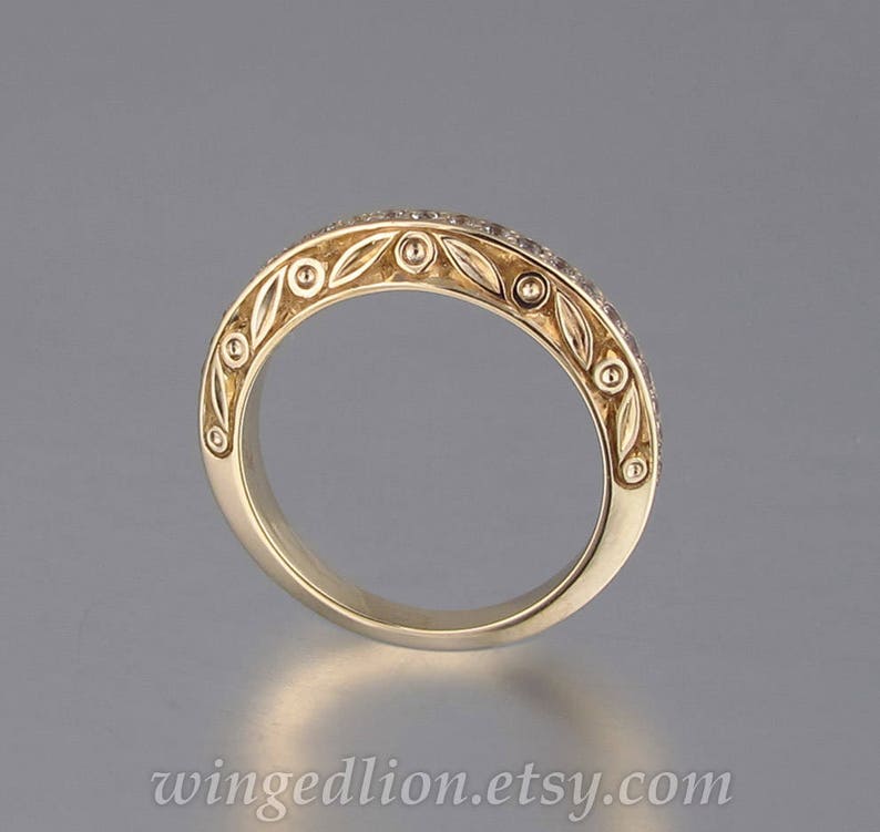 UNDER A SPELL Wedding Band 14k gold and White Sapphires half-eternity band 14k yellow gold