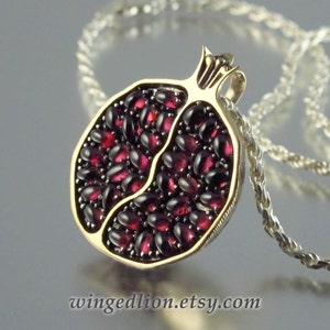 JUICY POMEGRANATE bronze and silver garnet pendant Ready to ship