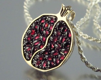 JUICY POMEGRANATE bronze and silver garnet pendant Ready to ship