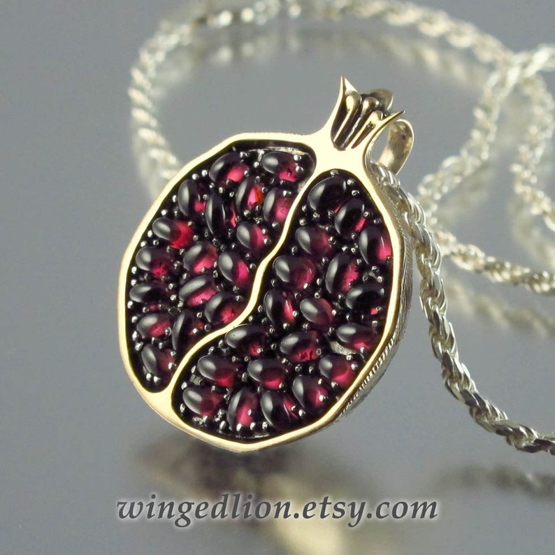 JUICY POMEGRANATE bronze and silver garnet pendant Ready to ship image 1