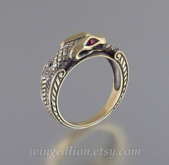 Mens gold snake ring with ruby eyes store