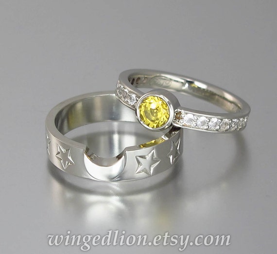 Anillo boda sol y ECLIPSE conjunto de oro blanco de - Etsy España