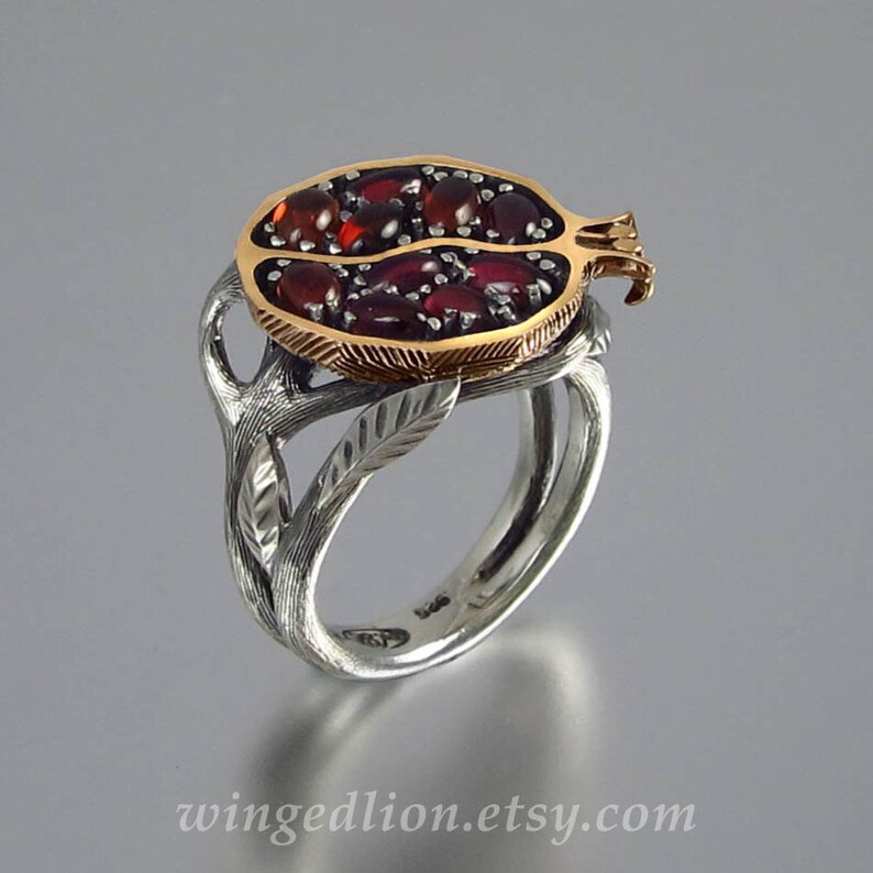 POMEGRANATE garnet 14K gold and silver ring image 2