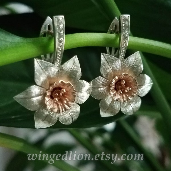 DAFFODILS sterling silver and 14k rose gold earrings