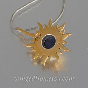 SOLAR ECLIPSE bronze and silver sun pendant with Star Sapphire image 5
