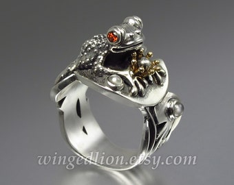 BEFORE THE KISS the Frog Prince ring in silver and 14k gold