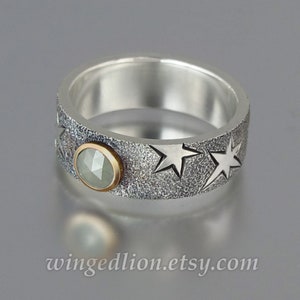 MOONSTRUCK mens wedding band silver and 14k gold 0.4ct rosecut Diamond unisex ring silver /14k rose