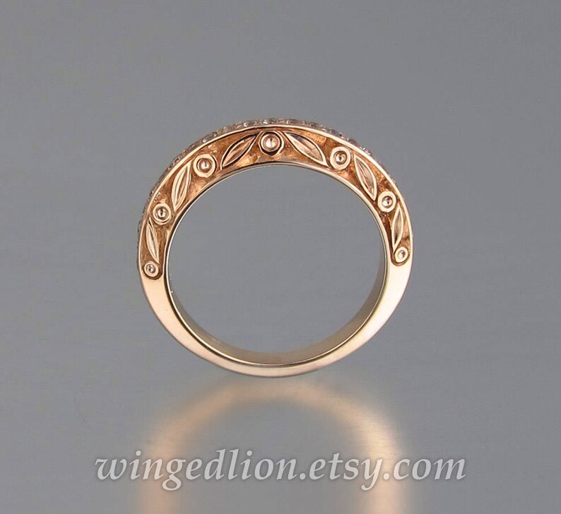 UNDER A SPELL Wedding Band 14k gold and White Sapphires half-eternity band 14k rose gold