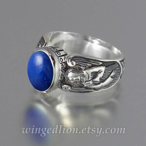 Silver Lapis Lazuli ring, GUARDIAN ANGELS silver ring with Lapis (sizes 5 to 8.5), Medeival sterling ring