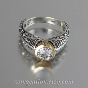 The CROWNED COUNTESS engagement ring in silver and 14k gold with White Sapphire and diamonds sizes 4 to 7 image 2