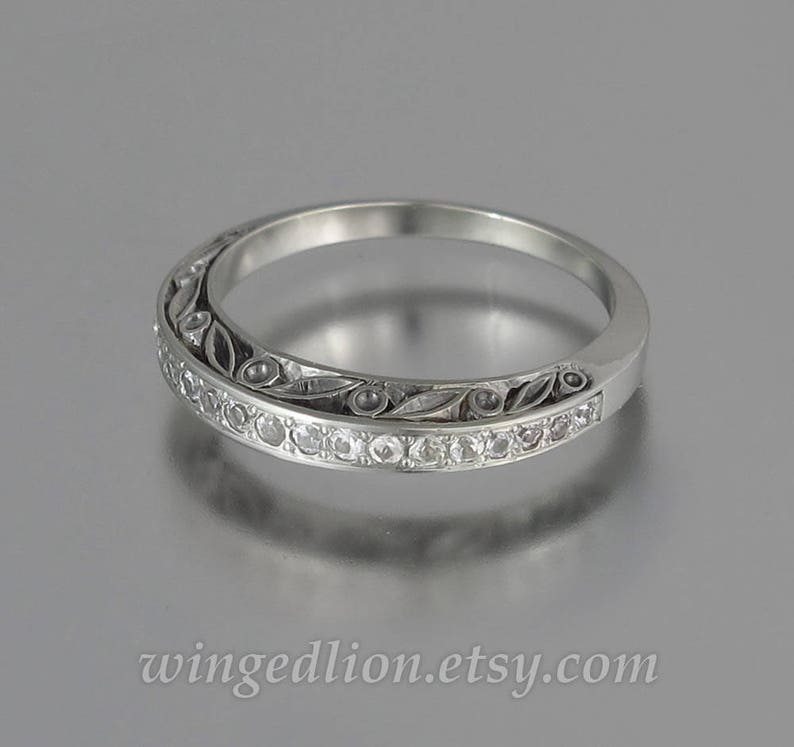 UNDER A SPELL Wedding Band 14k gold and White Sapphires half-eternity band image 2