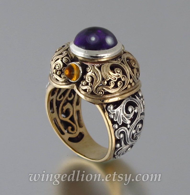 THE EMPRESS a statement ring in 14K gold and silver with Amethyst and Citrine image 2