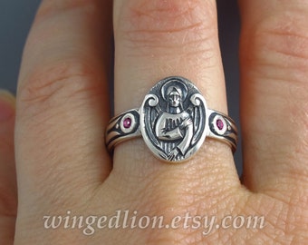 ANGEL'S SEAL Silver Signet Ring with Rubies