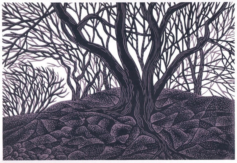 ENTWINED TREES linocut image 1