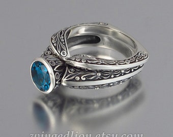 The COUNTESS London Blue Topaz silver ring and band set sizes 7 to 9.5