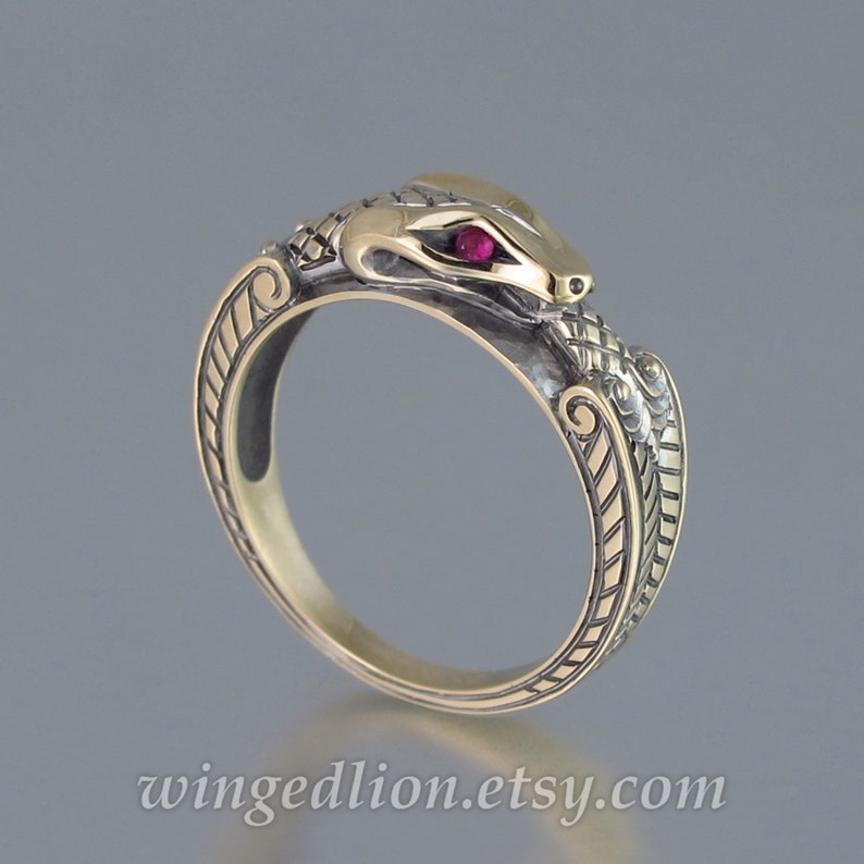OUROBOROS 14K Yellow Gold Mens Snake Ring With Ruby Eyes Etsy