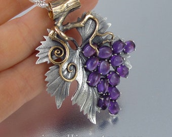 The GRAPES silver & bronze pendant, Amethyst pendant, statement pendant, Ready to ship
