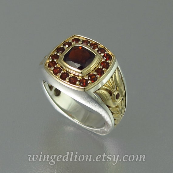 MEDICI 14k Gold Silber unisex Herrenring mit Granaten Etsy