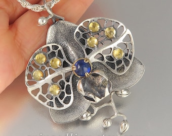 The ORCHID silver 14K gold pendant with Kyanite and Citrines Ready to ship