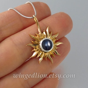 SOLAR ECLIPSE bronze and silver sun pendant with Star Sapphire image 6