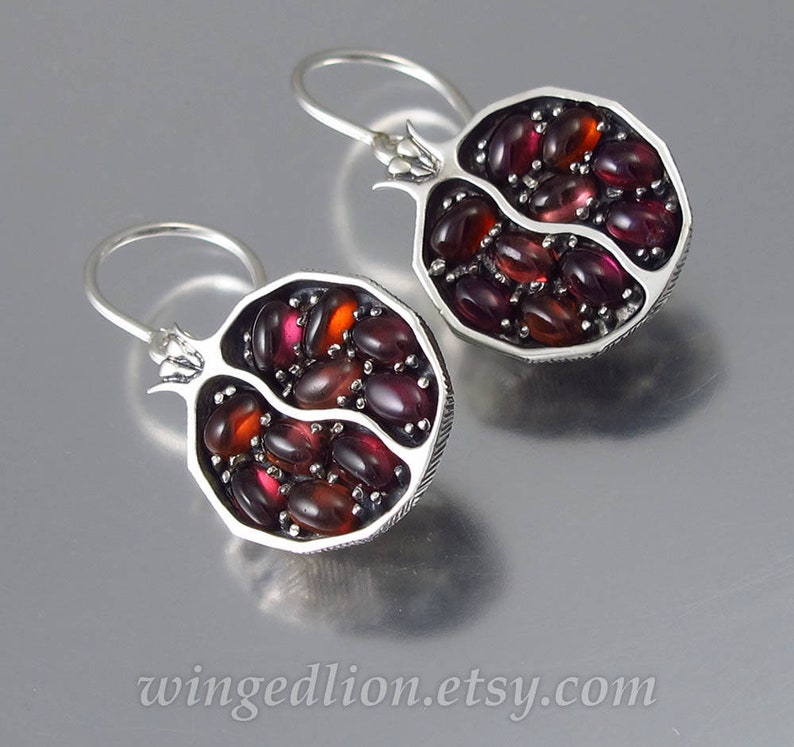 POMEGRANATE garnet silver earrings Ready to ship image 1