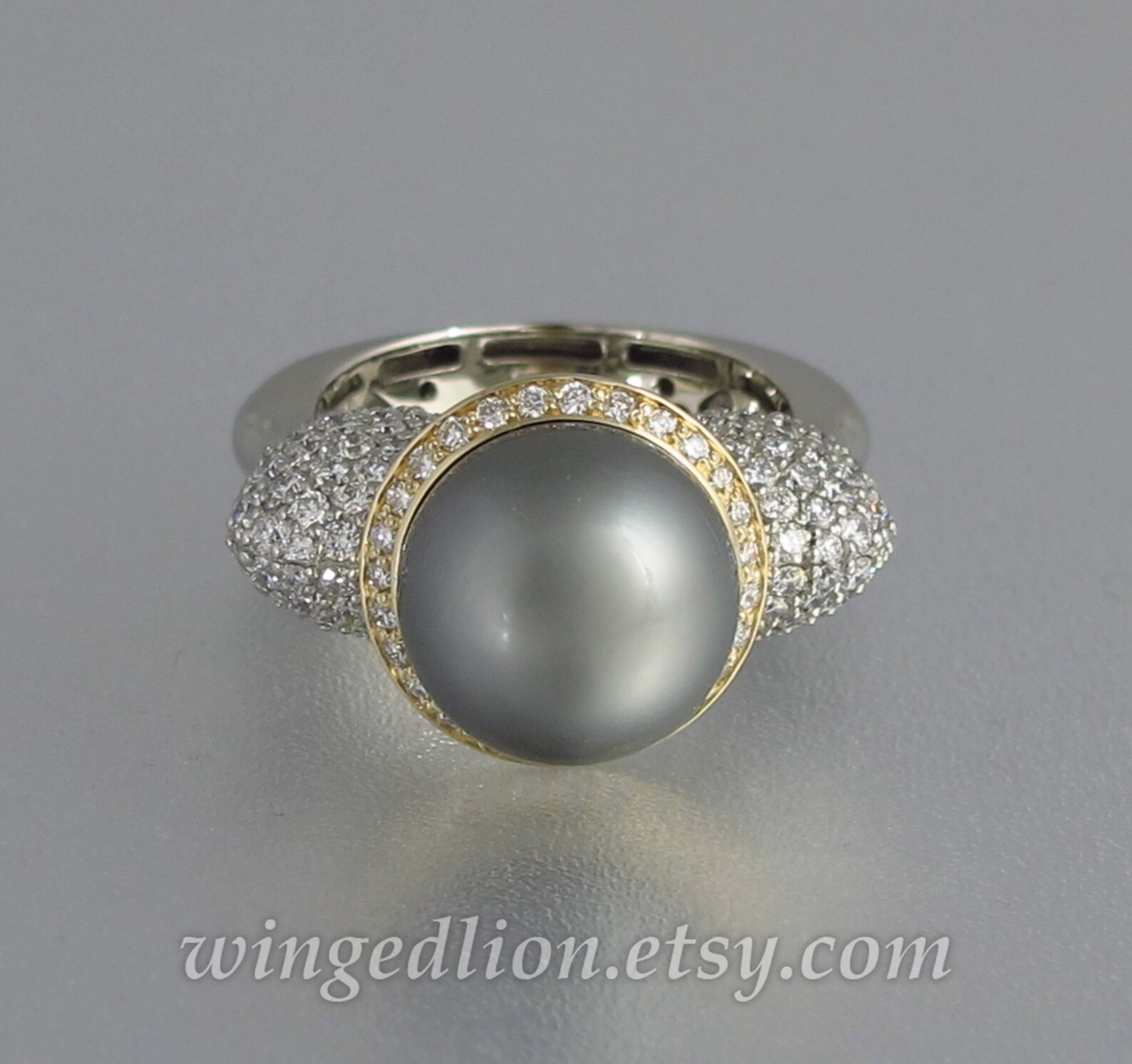 SOPHIA 14k Gold Statement Cocktail Ring With Pearl & Diamond Etsy