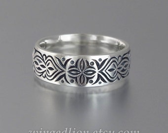 ALHAMBRA mens wedding silver band unisex ring