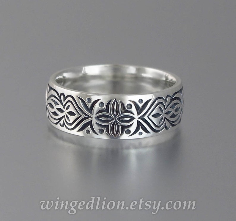ALHAMBRA mens wedding silver band unisex ring | Etsy
