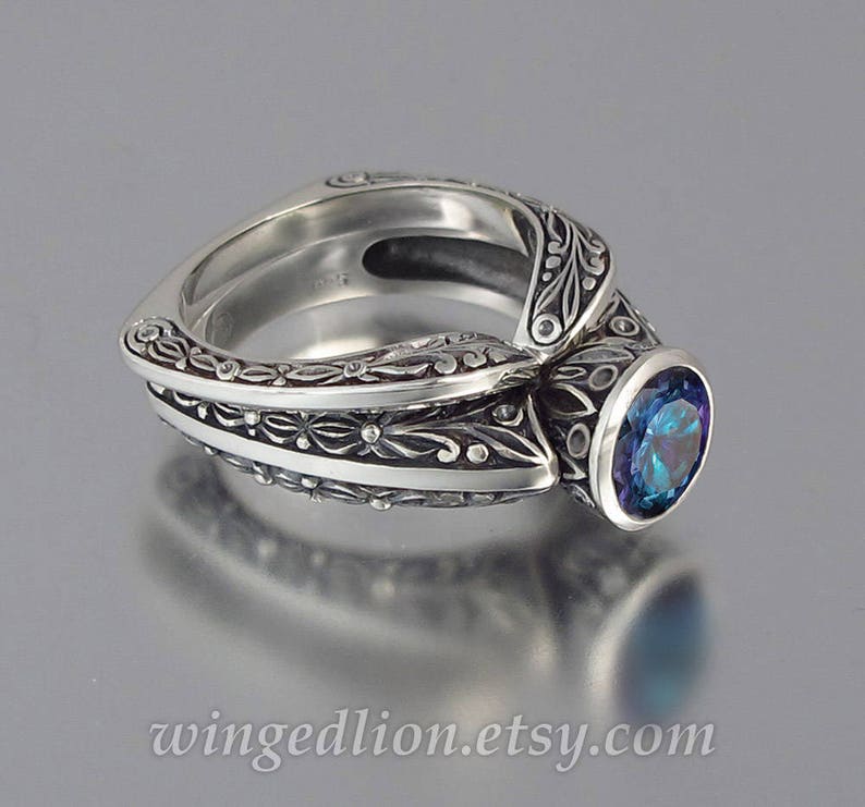 The COUNTESS Alexandrite silver ring and band set sizes 7 to 9.5 image 2