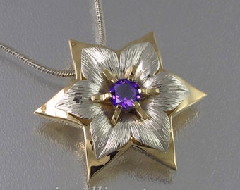 STAR OF DAVID 14k gold & silver Daffodil pendant with Amethyst