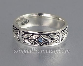 EVERGREEN LAUREL silver wedding band with Alexandrite